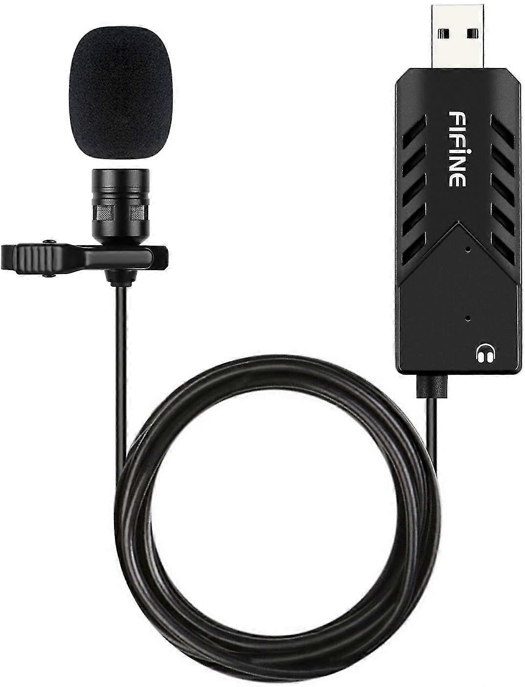 Usb Lavalier Lapel Microphone, Clip-on Cardioid Condenser Computer Mic Plug and Play USB-mikrofon med ljudkort