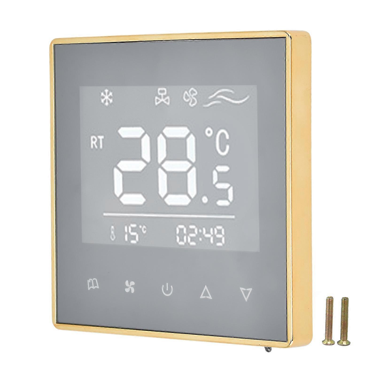Digital Thermostat Lcd Display Touchscreen Smart Air Conditioning Temperature Controller For Home Hotel Ac220v Golden