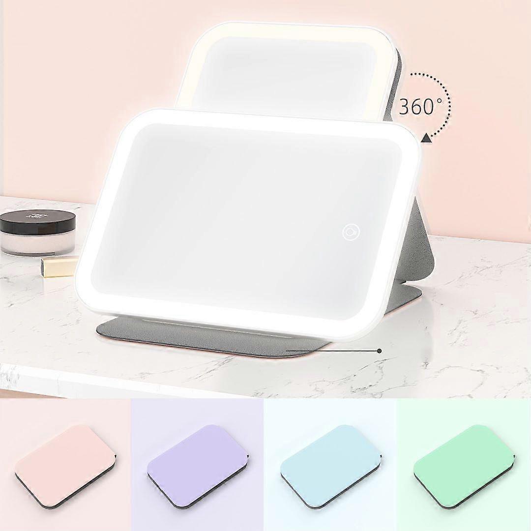 Travel Makeup Mirror, Portable LED Lighted Makeup Mirror, 360 Rotation Touch Screen Vanity Mirror, 3-Color Dimmable Lighting