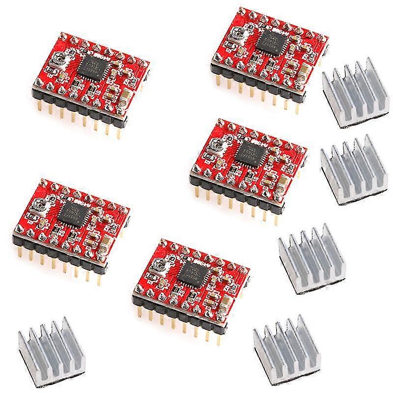 5 adet A4988 Stepstick Pololu StepPer Sürücü Modülü + Reprap 3d Rampalar için Soğutucu