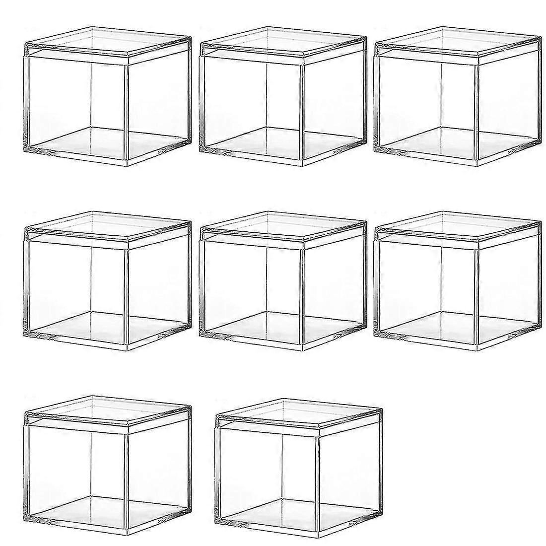 8 قطع من البلاستيك الاكريليك شفافة مربع مربع مجوهرات مربع ميني تخزين مربع مع غطاء ميني Sq