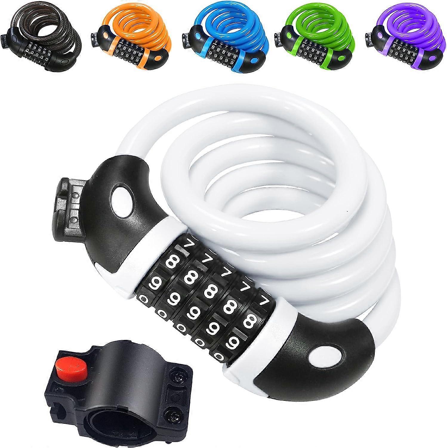 Dww-Cadenas pour vlo (blanc), cadenas cble avec code 5 chiffres pour vlo, scooter, moto, portes de vlo et chariots vlo