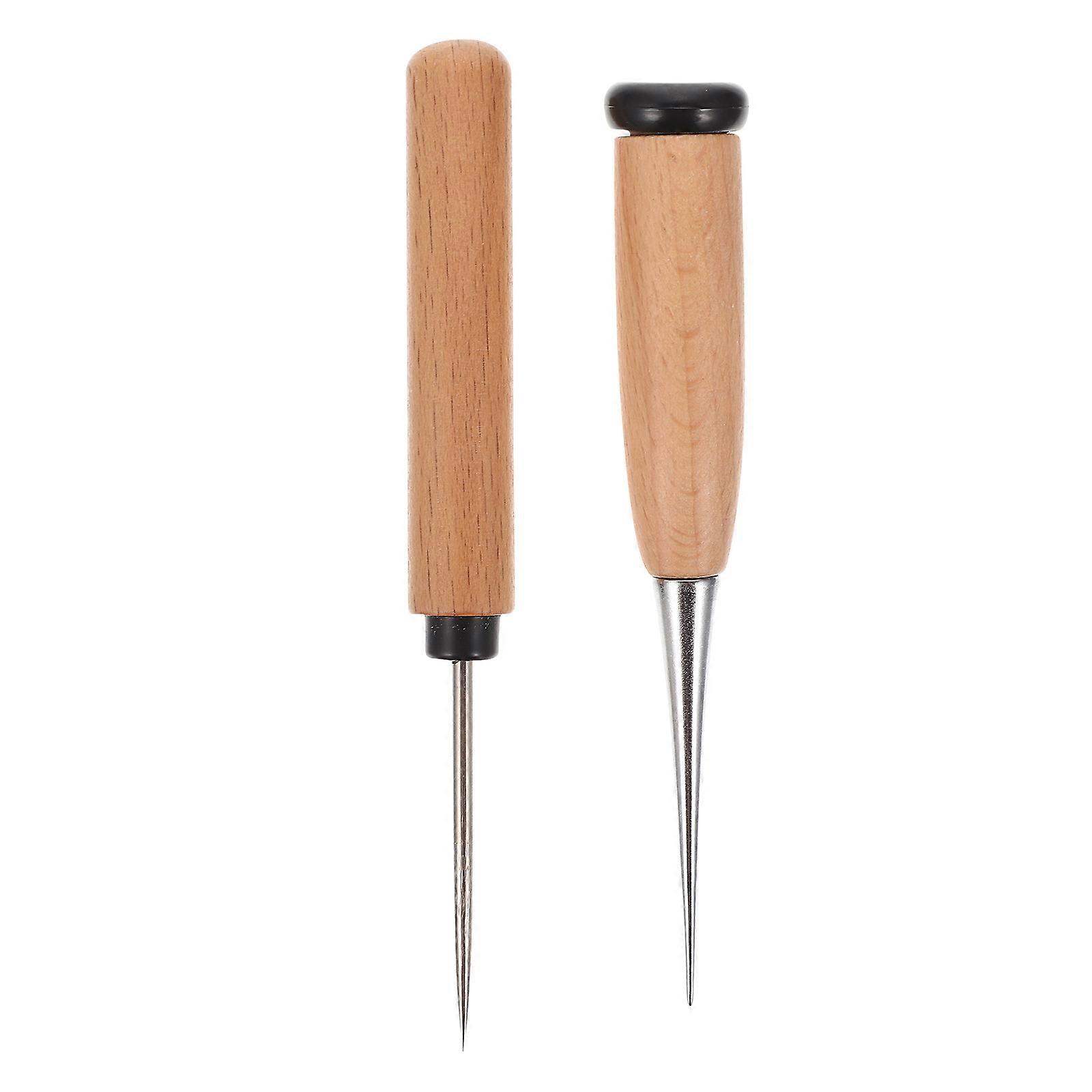 2pcs Wood Handle Awls Round Solid Tools Leather Sewing Tools Leather Crafts Supplies