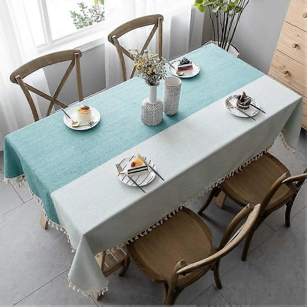 Nappe en coton lin : chemin de table en lin de style simple avec rayures conçues par pompon épissage pour des décors de table élégants