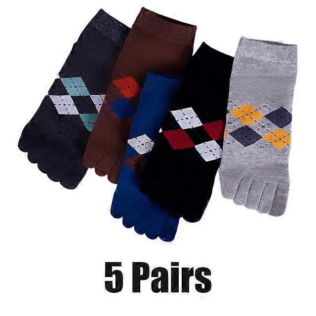 5 זוגות גברים' s גרבי חמש אצבעות נמוכות גרבי משובץ יהלום ספורט מזדמן וגרבי בוהן קרסול -5 זוג, גודל EUR 39-45