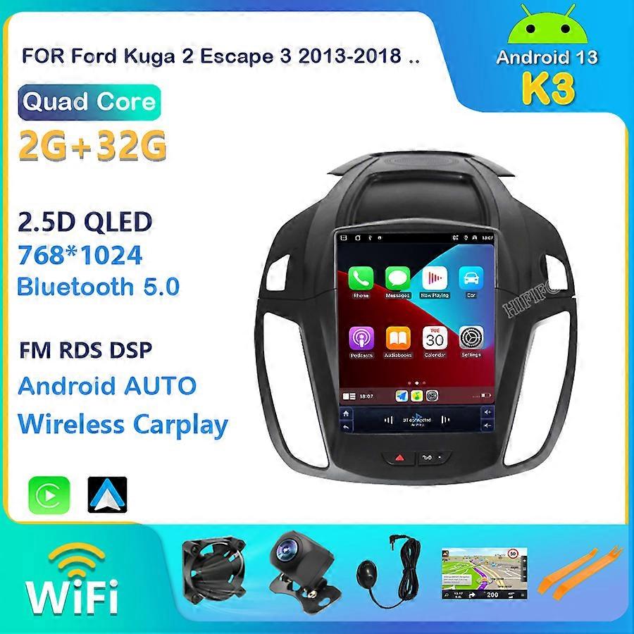 10.4"Tesla Screen Car Radio For Ford Kuga C-max Escape 2013-2015-2018 Android 13 Headunit Car GPS Auto Radio Navigation Player
