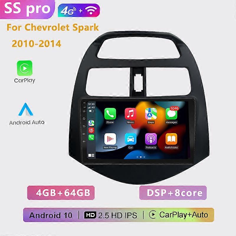 2 DIN 4+64G 4G+WIFI Auto android 10.0 car radio multimedia player Carplay GPS navigation NO DVD For Chevrolet Spark 2010-2014