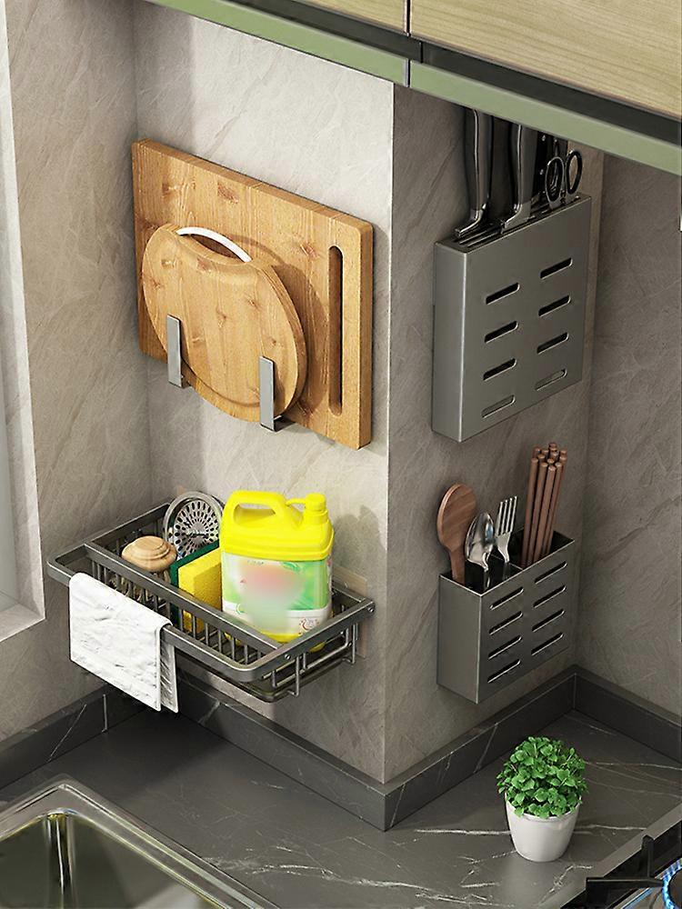 Sponge Holder Sink Drain Rack Durable Rust-proof Kitchen Countertop Storage Quick Drying Aluminium Wall Hanging