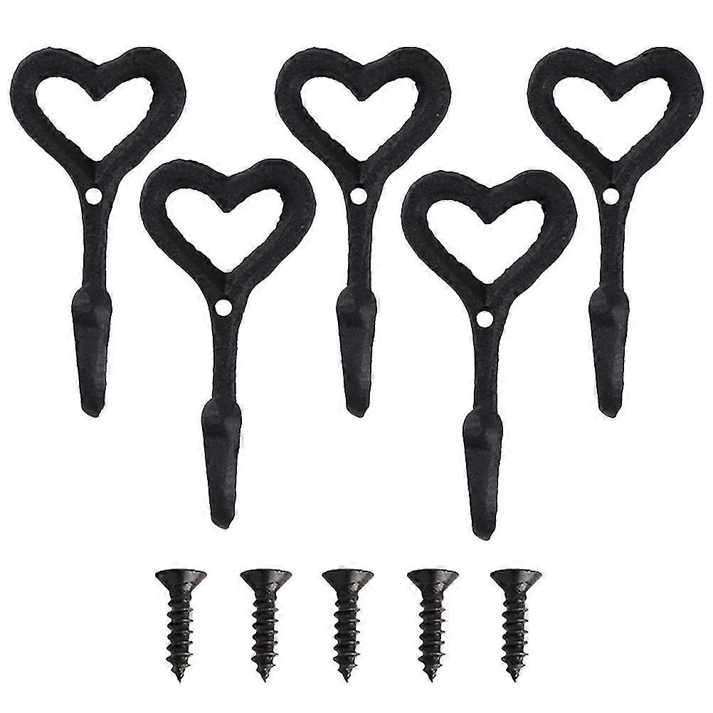 5pcs Heart Hooks Decorative Hooks Heart Wall Hooks Cast Iron Coat Hooks XH