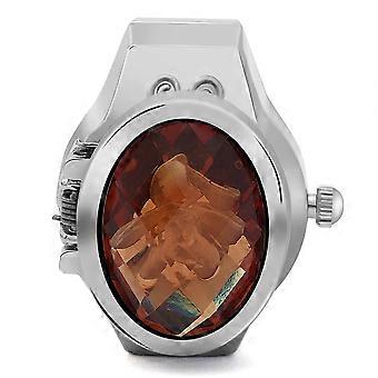 Finger Ring Watch Flip Up Cover Elliptic 3D Flower Women Finger Quartz Watch(Yellow )