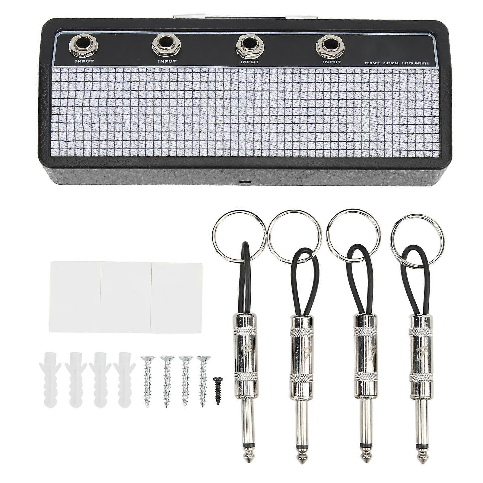 Guitar Plug Storage Box Wall Mounting Guitar Amplifier Key Holder Rack with 4Pcs Keychains