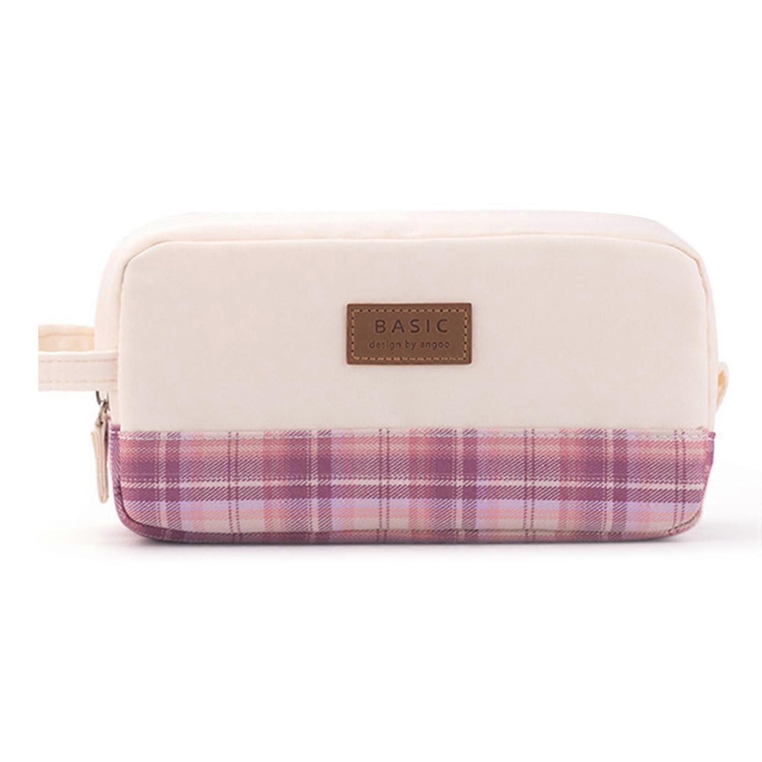Large Capacity Pencil Case with Handle Zipper Closure Plaid Pattern Organizer Bag Pen Pencil