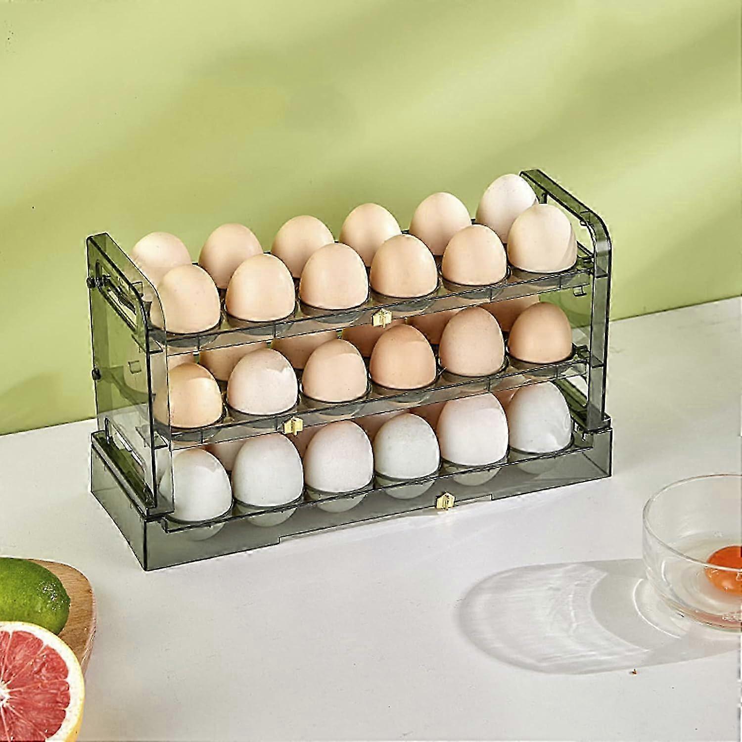 3 Tier Egg Holder Rack for Refrigerator, Holds 36 Eggs, Green