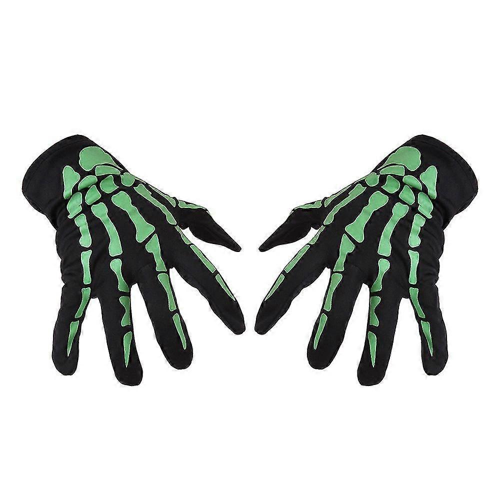 1 Pair Unisex Finger Skeleton Pattern Gloves Skull Bone Gloves Elastic Finger Glove Performance Accessary(Green)