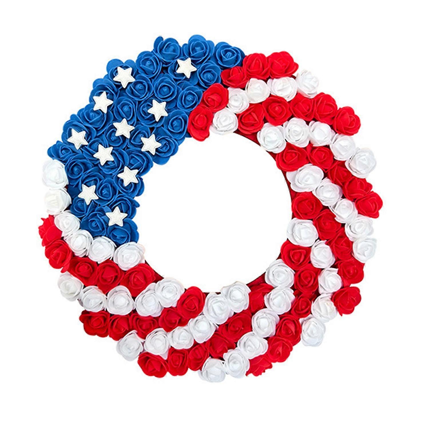 [安德在线]（W3-4圆形款）独立日pu玫瑰花环门挂 独立日装饰品家庭节日装扮道具