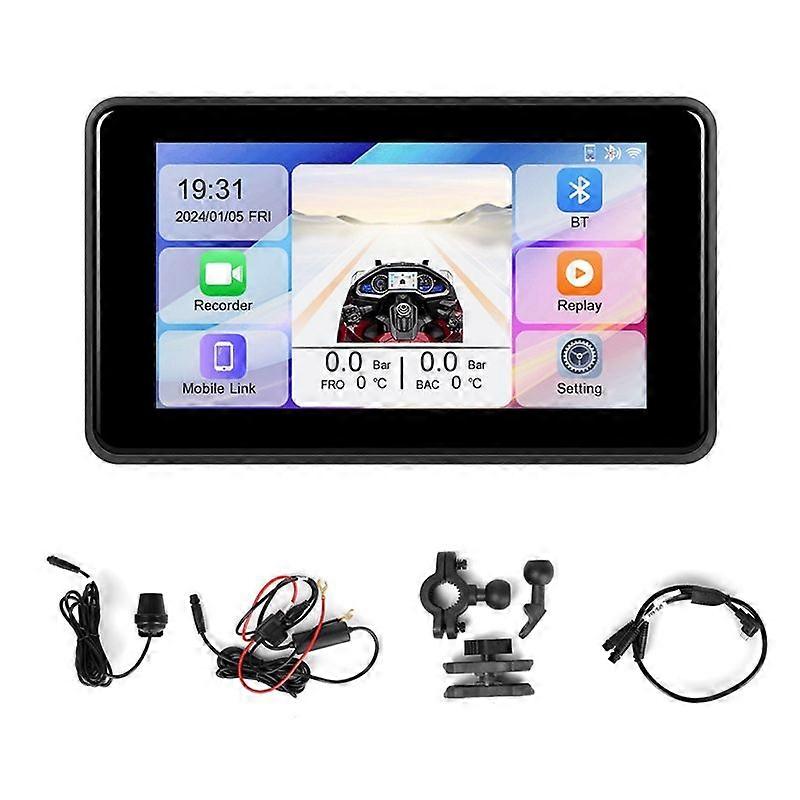 5 Inch Portable Motorcycle DVR Dash Cam Carplay Android Auto IP68 Waterproof Front Rear Camera Bluetooth