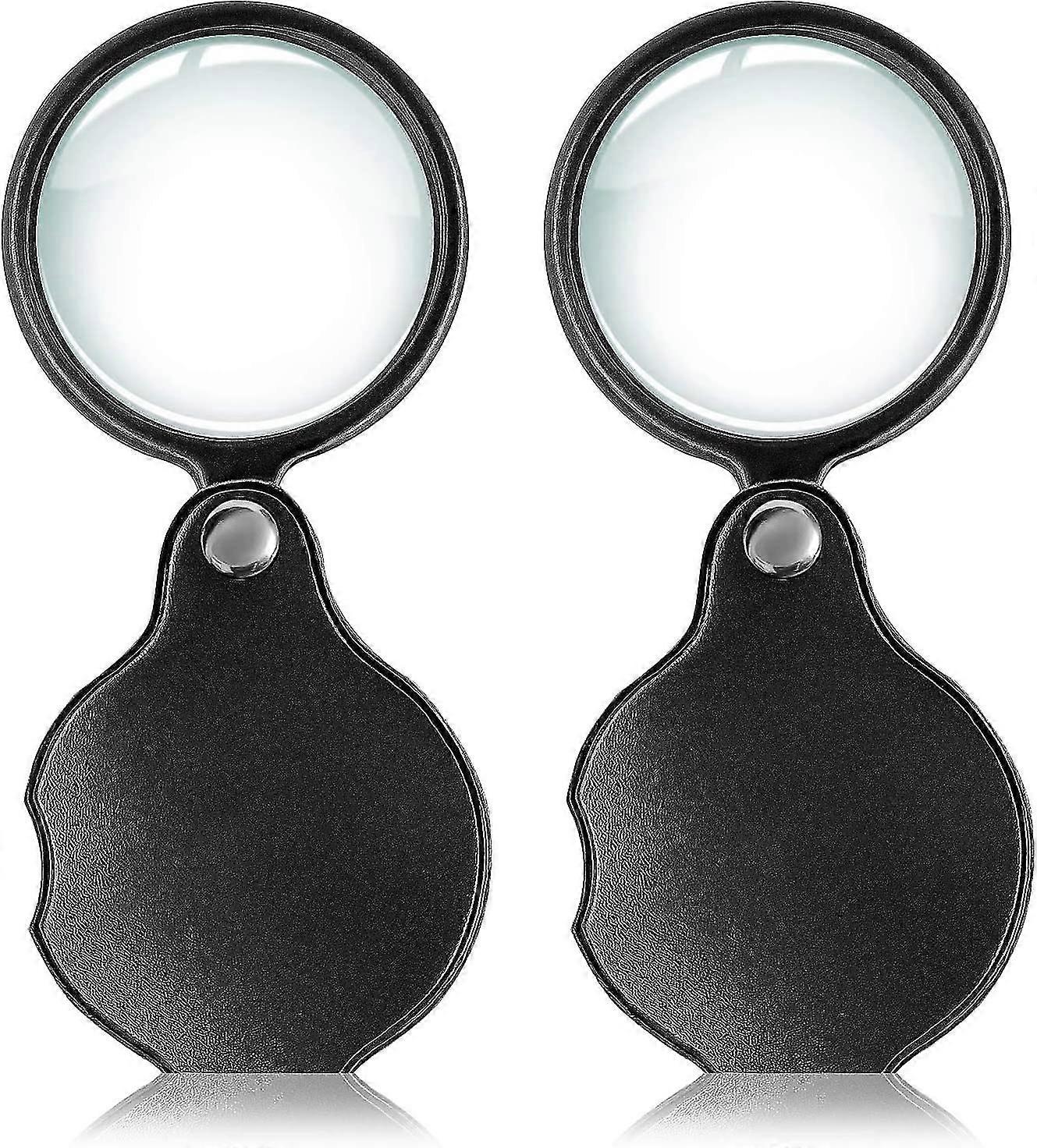 2pcs 8x Small Pocket Magnify Glass Premium Folding Mini Magnifying Glass With Rotating Protective Leather Sheath, Apply To Reading, Science, Jewelry
