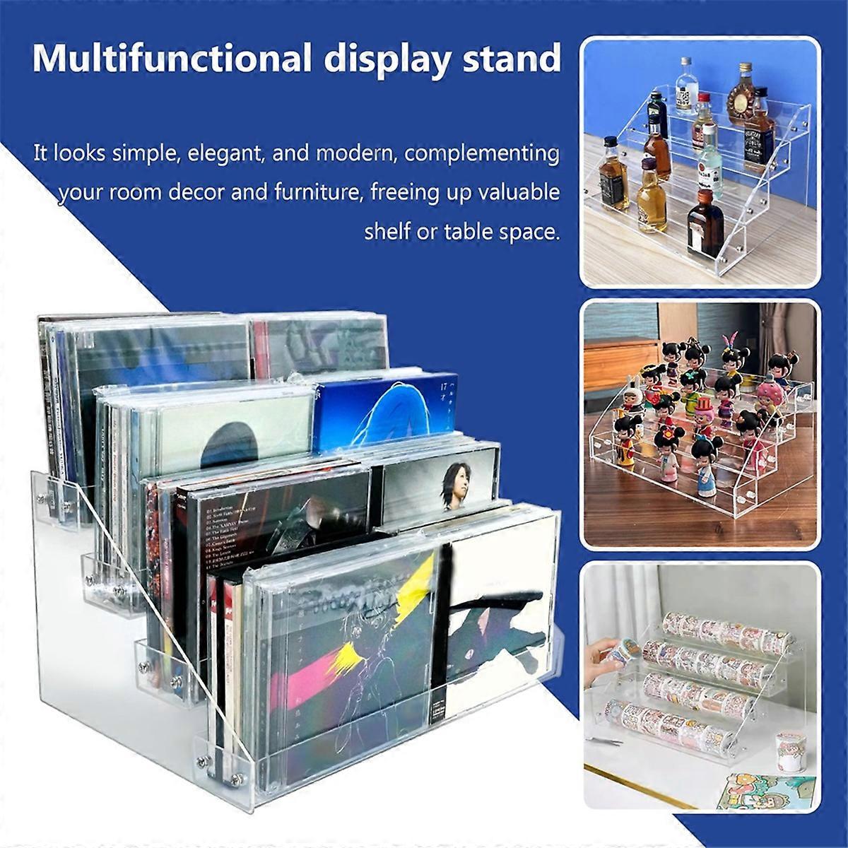 4Tier Clear Acrylic CD Holder Cascading CD Storage Rack,DVD/CD Display ...