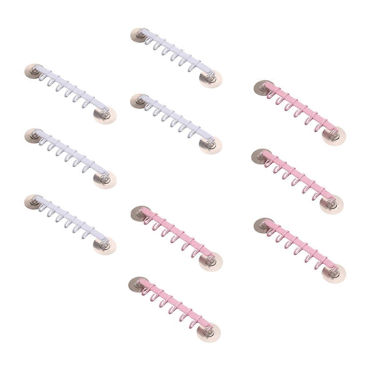 Strong Adhesive Hooks 6 Rows for Hanging in Kitchen and Bathroom Corners Traceless Hooks White & Pink