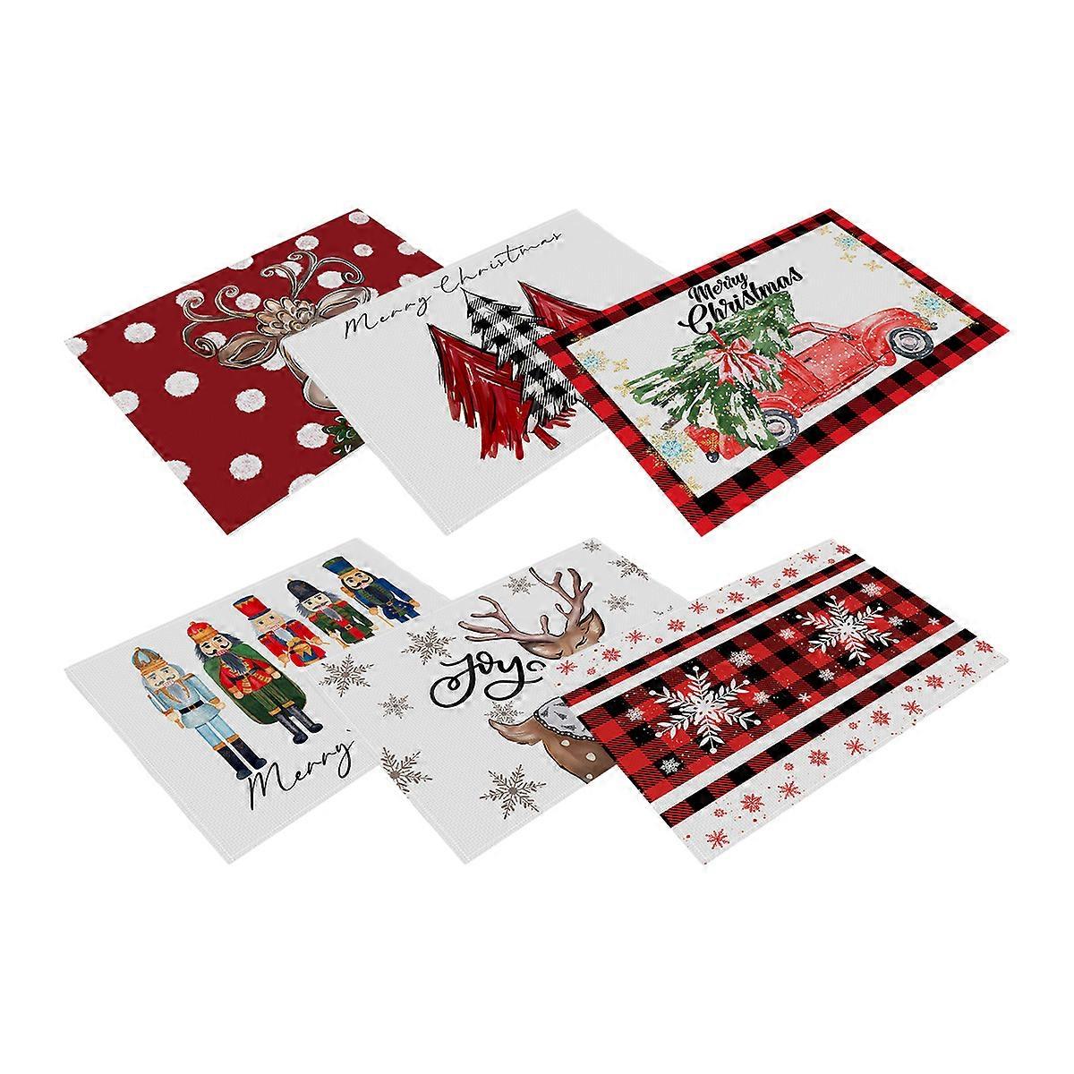 Lot de 6 sets de table sapin de Noël, sets de table rouges joyeux Noël pour la table à manger, sets de table lavables