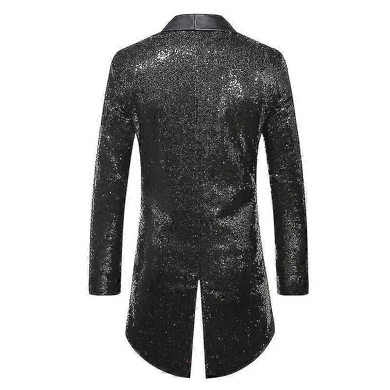 Hommes Sequin Tuxedo Queue de Pie Tailleur Queue D'hirondelle Blazer Veste Formel Manteau Cy L noir