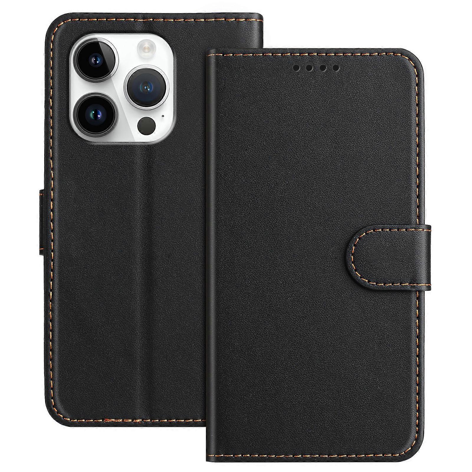 Compatible For iPhone 16 Pro Leather Case Wallet Stand Solid Color Anti Drop Phone Cover