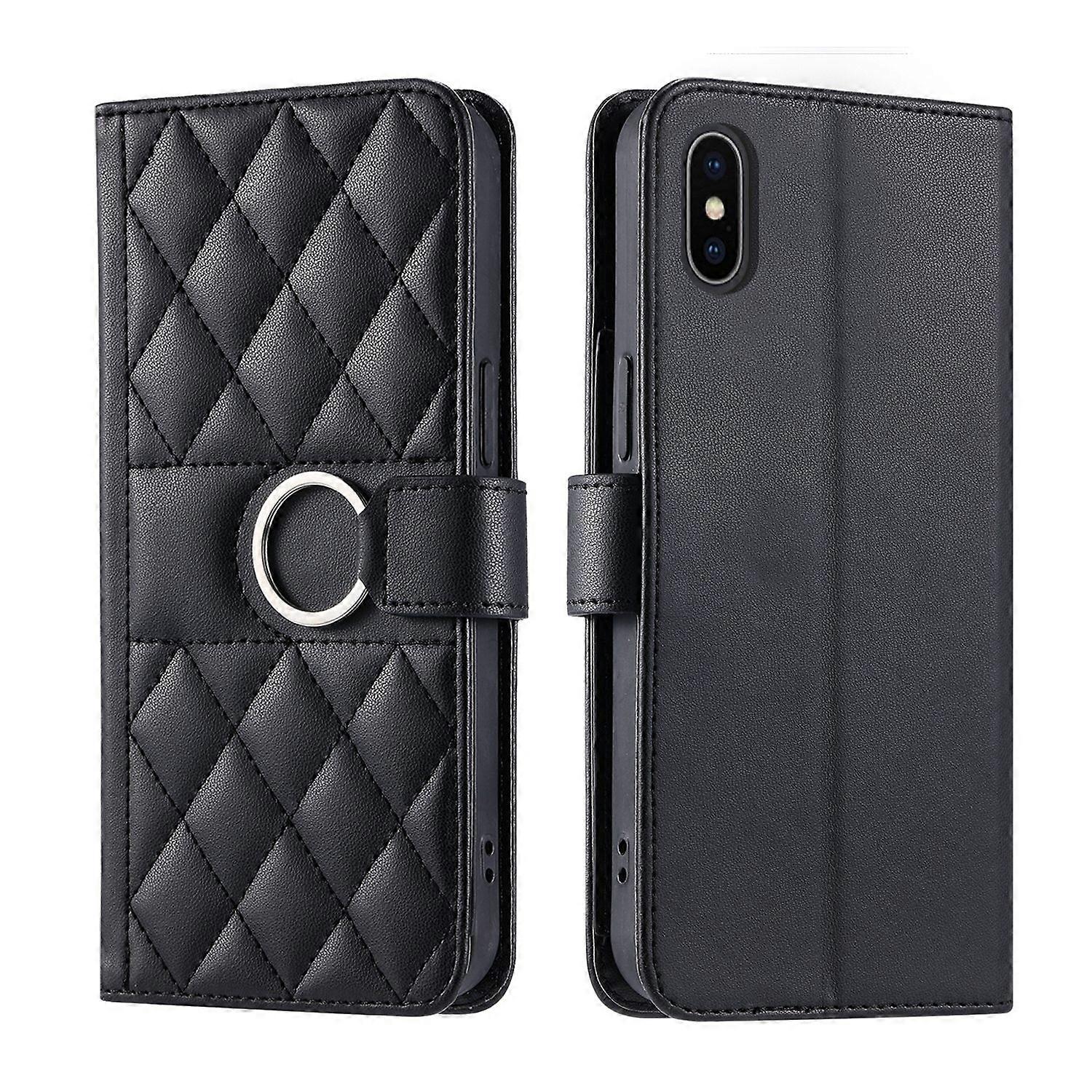 Ring Buckle Rhombic Leather Phone Case