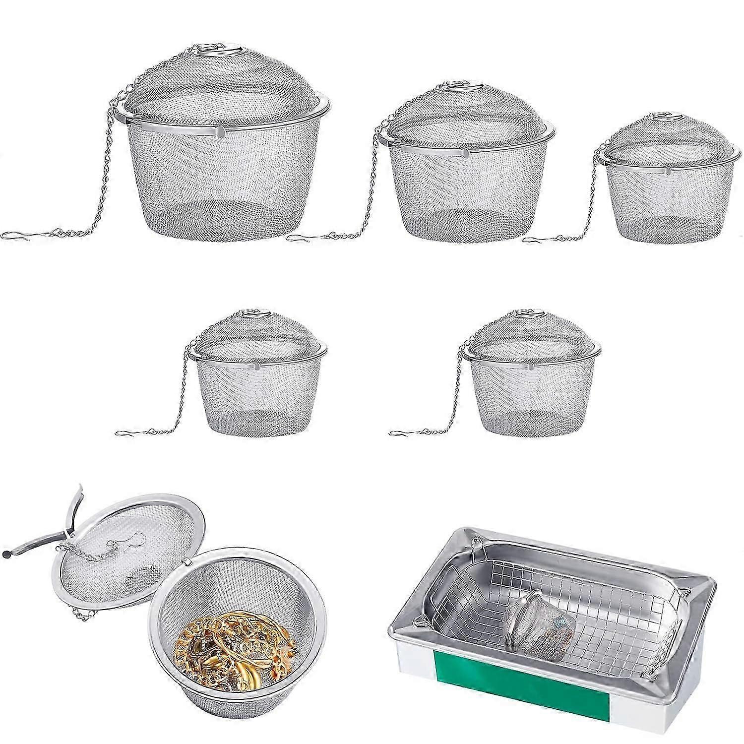 5 Pcs Ultrasonic Cleaner Baskets Stainless Steel Parts Basket Jewelry Steam-Yvan