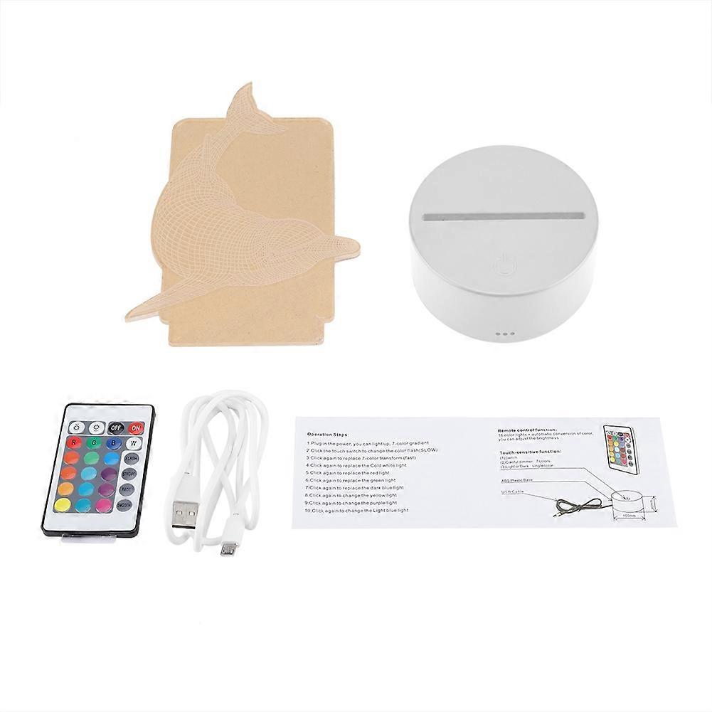 Touch Control Lamp 3D Night Light Acrylic Dolphin Panel + USB Cable (White + Remote Control)