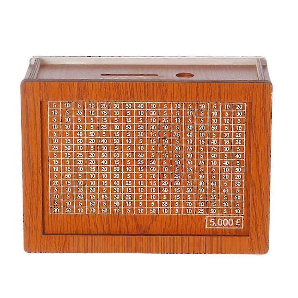 Geldsparbox, Bargeldtresor aus Holz für Kinder und Erwachsene, wiederverwendbare Spardose mit Countdown und Money Target 5000
