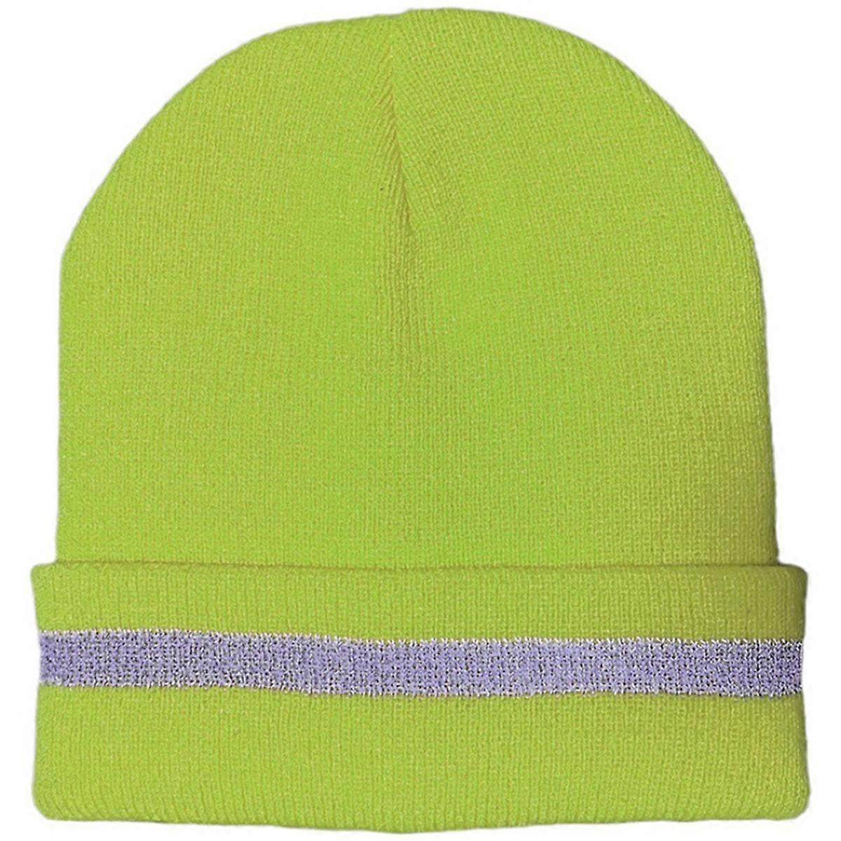 Unisex Reflective Stripe Knitted Hats,Fluorescent Yellow