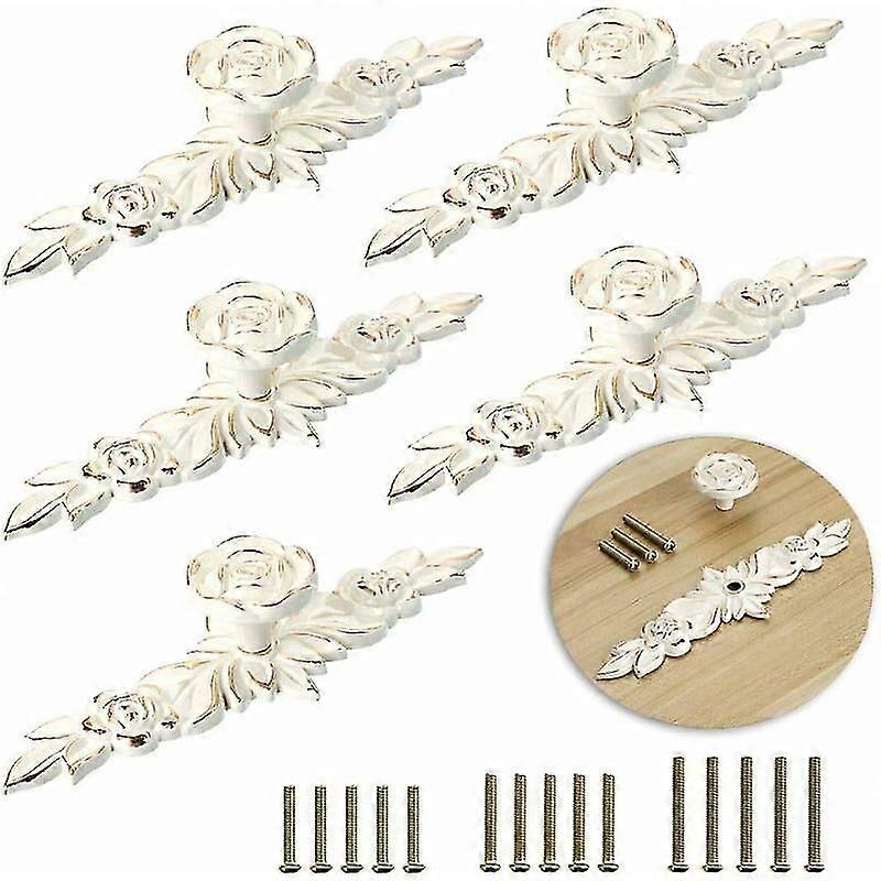 5 leaf cabinet knobs, drawer knobs for vintage cabinets, cupboards etc. (146mm, white)