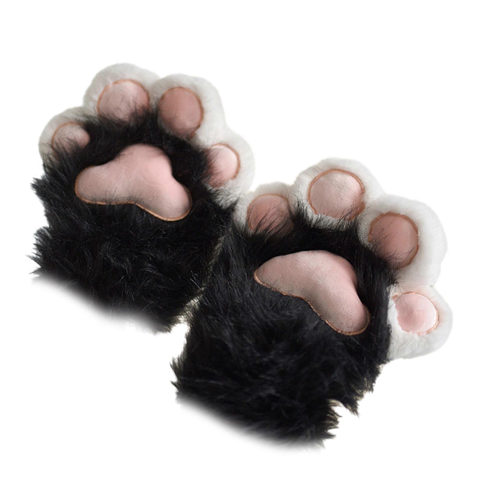 Pelzige Tier Pfoten Handschuhe fr Teenager Erwachsene Katzen Pfoten Plsch  Handschuhe Anime Fustlinge fr Halloween Event Cosplay Kostm Requisiten  schwarz wei | Fruugo DE