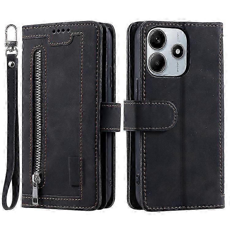 Xiaomi Redmi Note 14 5Gケース対応PUレザー電話カバー、ジッパーウォレット付き9カードスロット