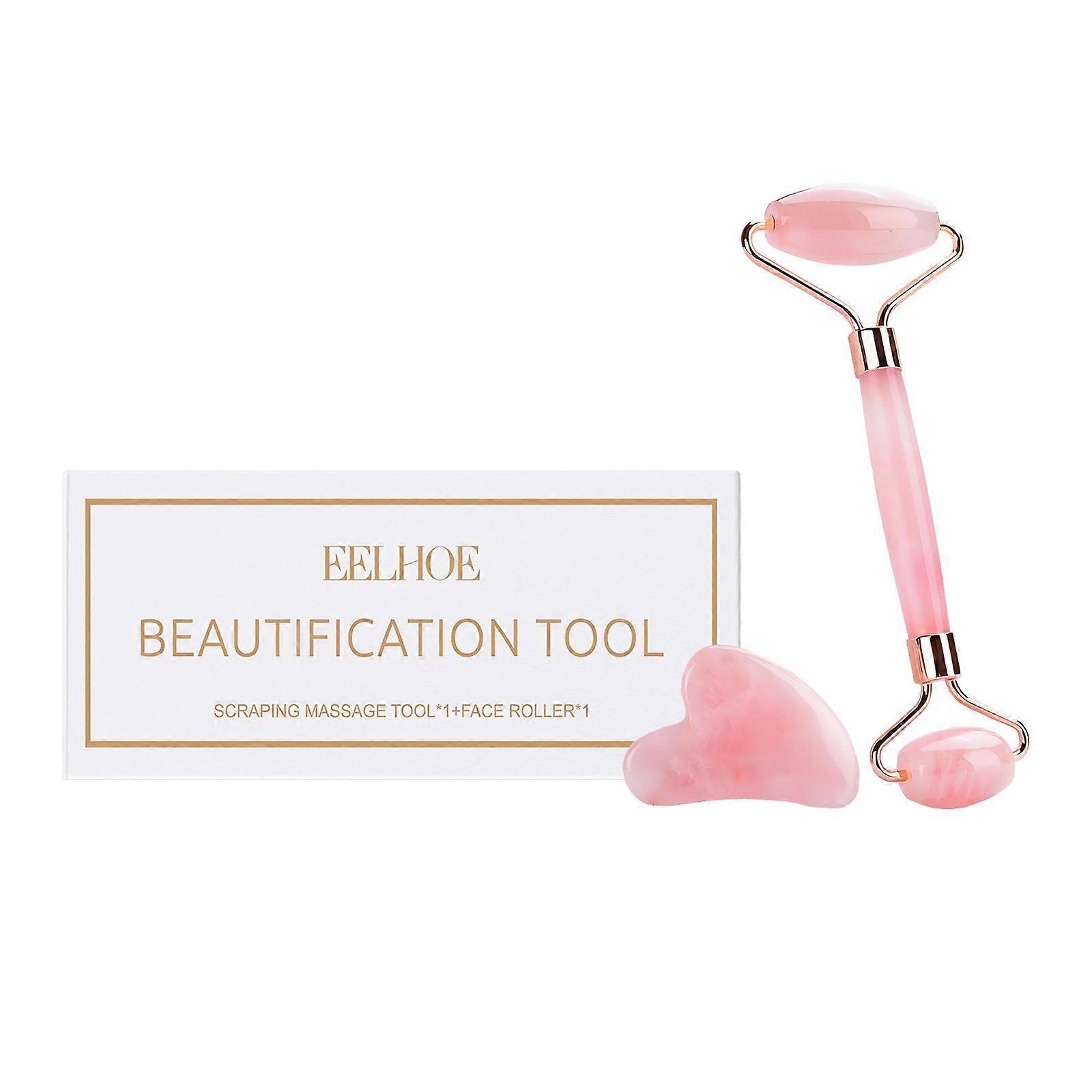 Jade Roller - Natural Pink Facial Roller, Redness Reducing Massager for Face, Eyes, Neck - with Gua Sha Tool