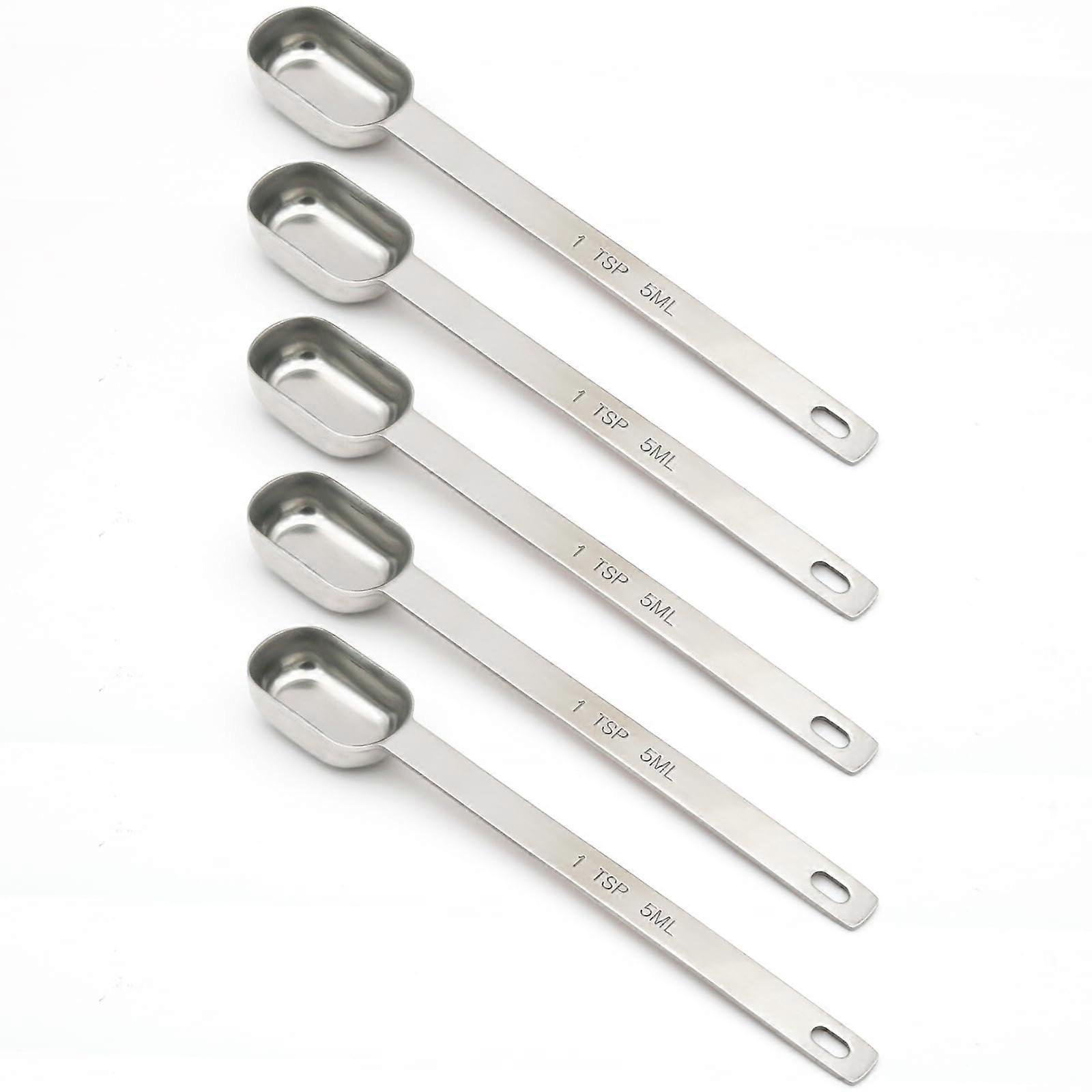 5 PCS Stainless Steel Long Handle Measuring for Spoon Precise Measurement 1tsp (1/3tbsp, 5ml)