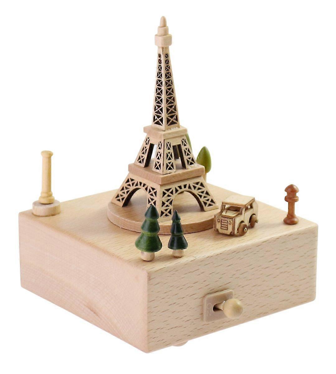 Wooden Musical Box Eiffel Tower Design with Moving Magnetic Car | Plays Encounter Song | High-Quality Gift for All Ages