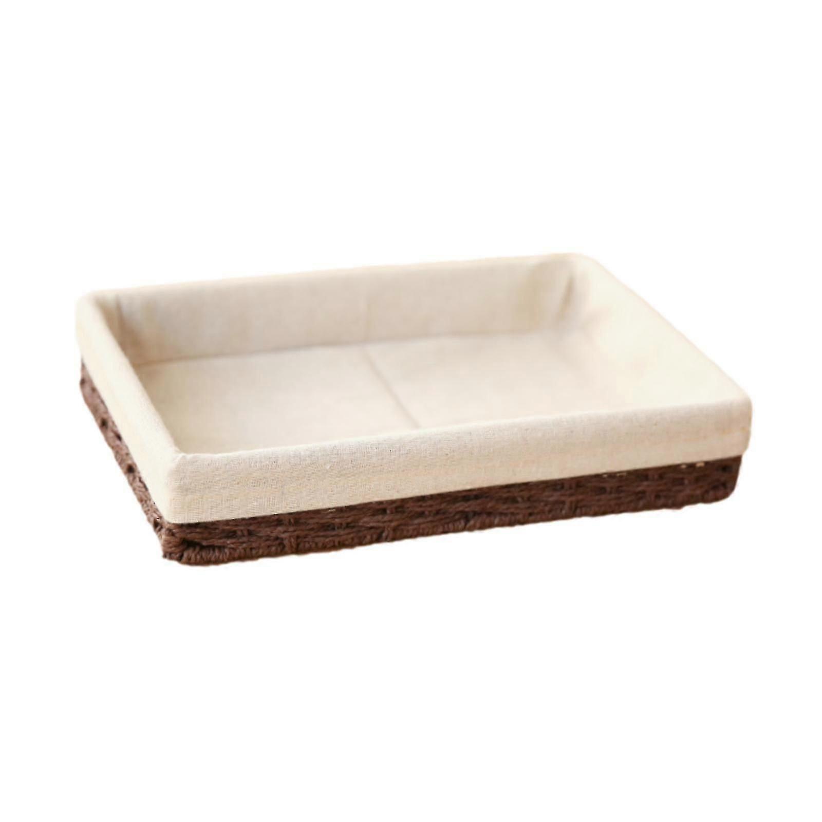 Woven Basket Modern Rectangular Organizer Bin for Fruits Appetizer Breakfast Beige L