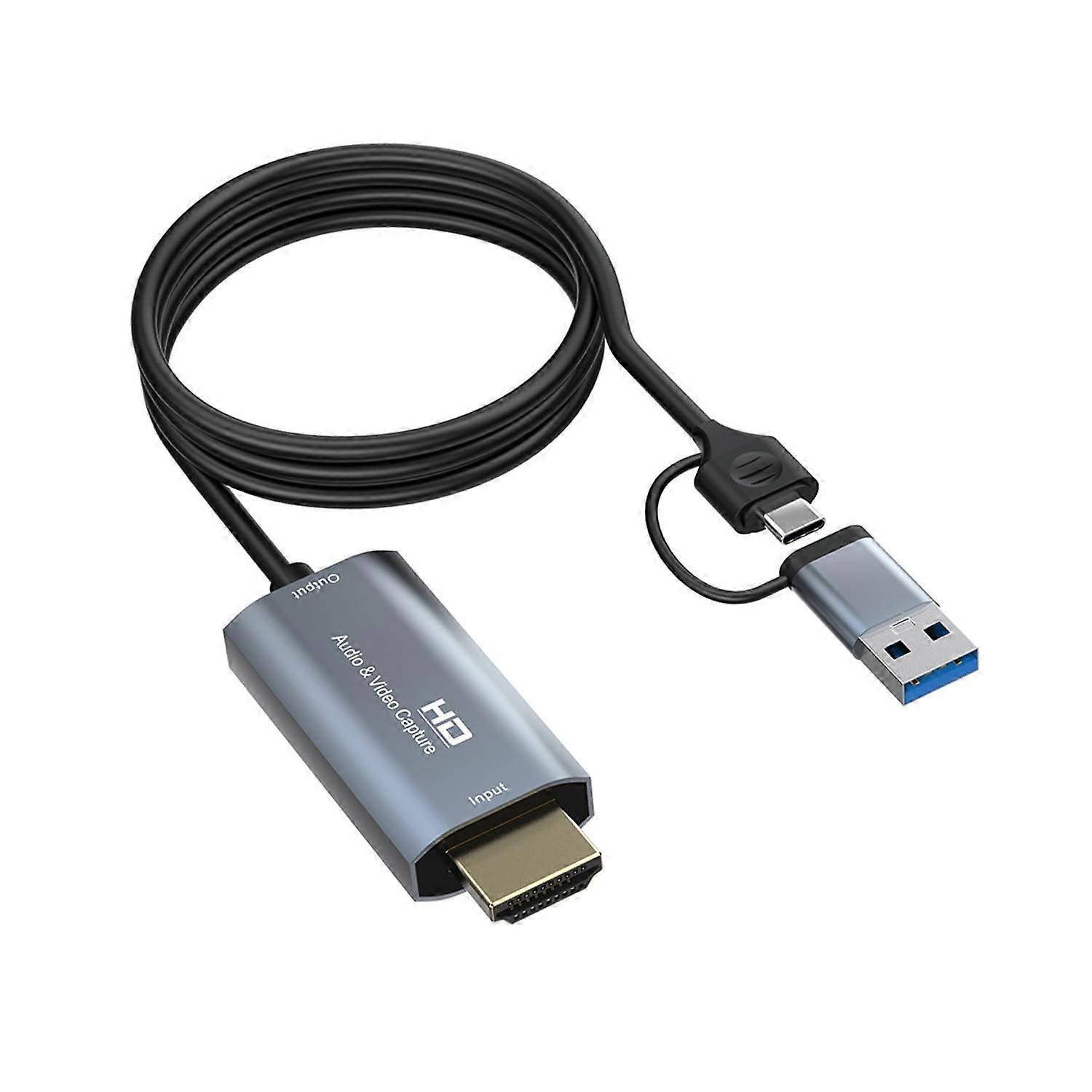 USB Audio Video Capture Card 1080P HD 60fps HDMI to USB/USB C 3.0 with 1.8m Cable for Gaming Streaming Teaching Video Conference