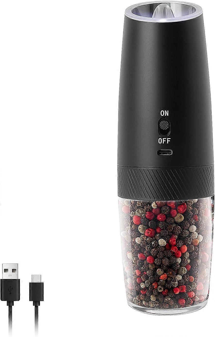 Automatic Gravity Salt & Pepper Grinder - Rechargeable, Adjustable Coarseness, One-Hand Operation (Black)