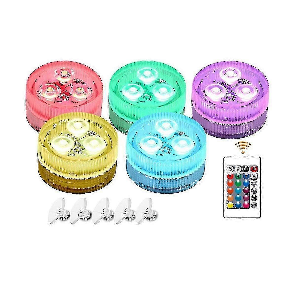 5pcs Light Rgb Multi Multi -colored Led Pond Lighting Waterproof Tea Lights With Remote Control And
