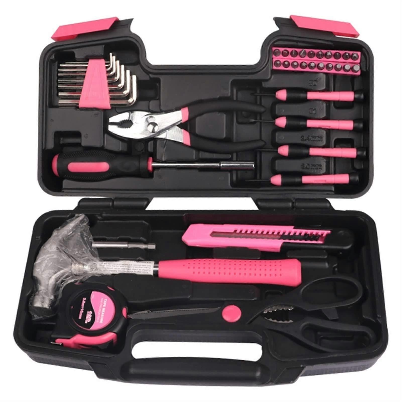Hardware Tools Kit Wrench All Purpose Tool Box Home Pink 39 Pieces in a Tool Set