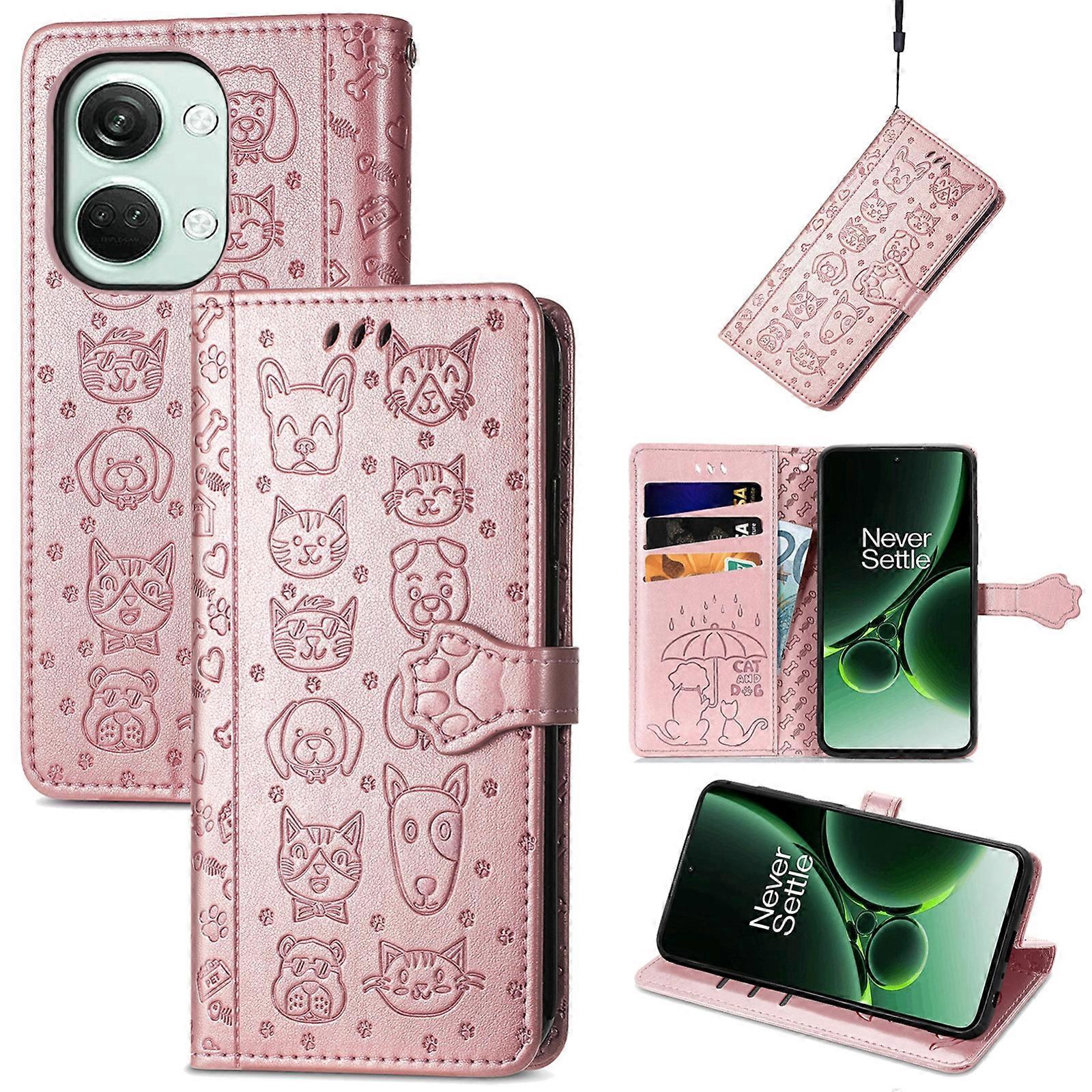 Cat and Dog Embossed Leather Phone Case