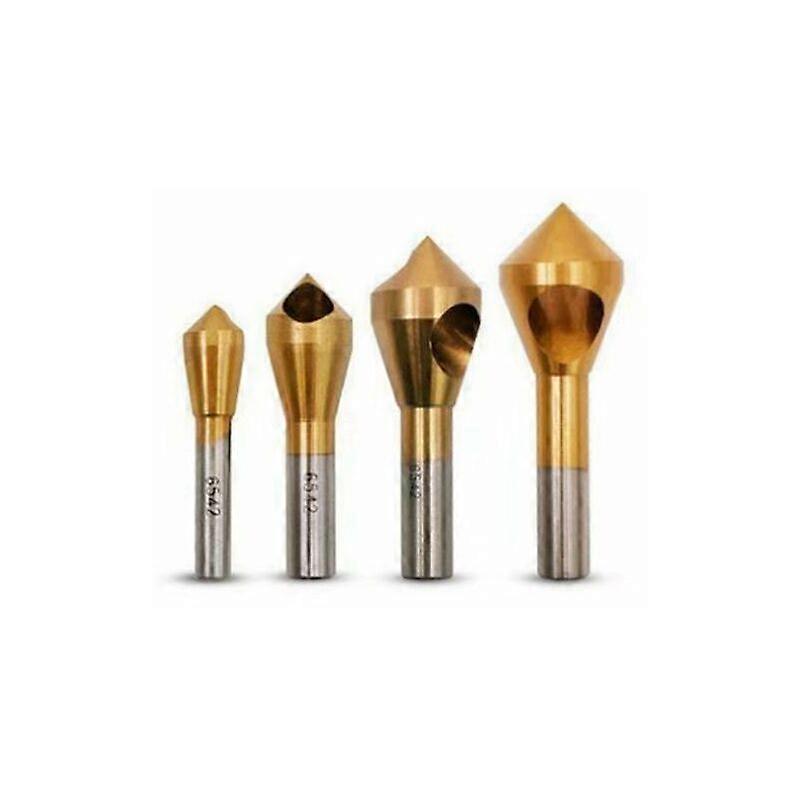 4pcs Drill Bit Slant Hole Chamfer Titanium Plated 90 Degree Single Hole Deburring Round Shank High Speed Steel Drill Bit