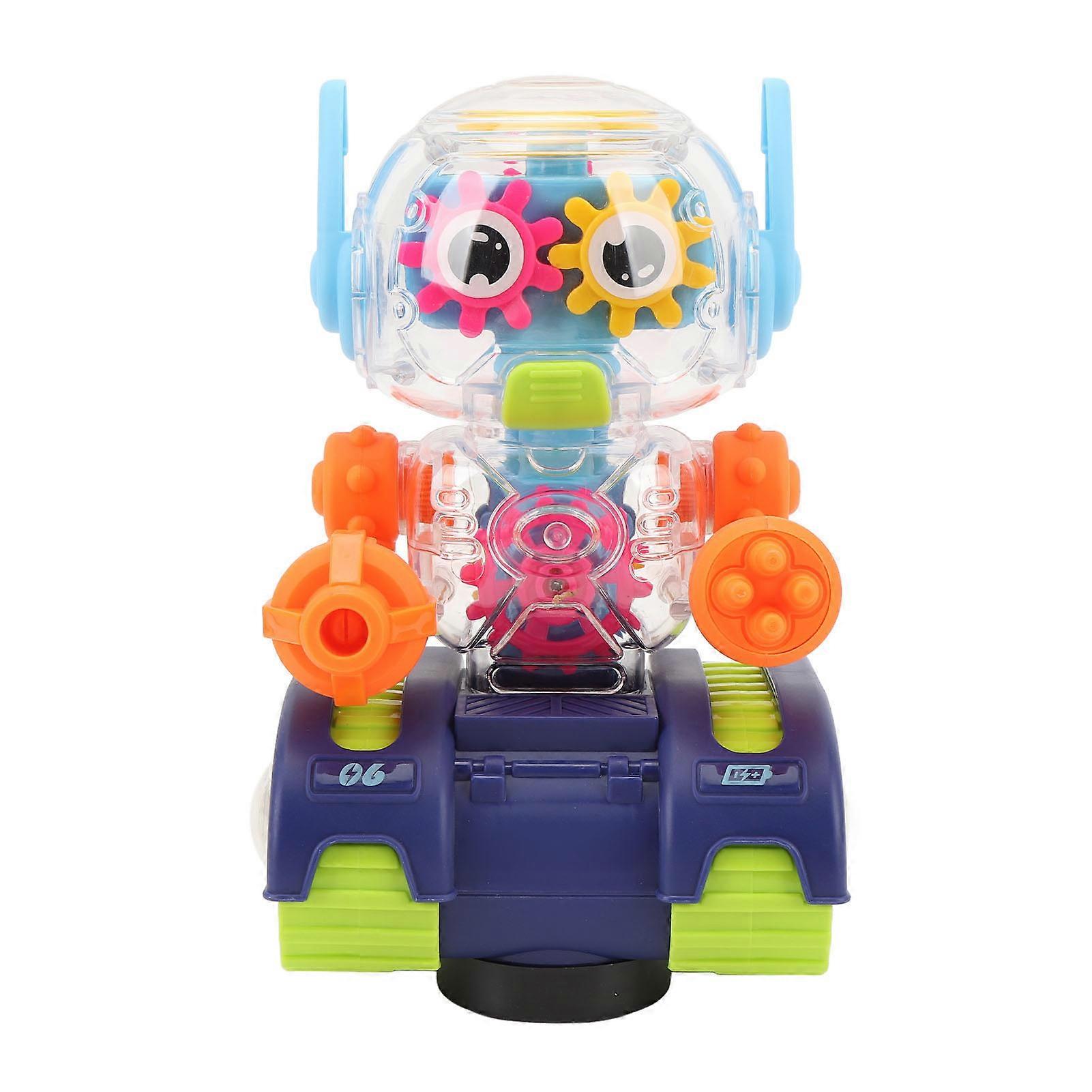 Kids with Colorful Light Music Universal Wheels Battery Powered Transparent Gear Musical Walking Robot Toy for Toddlers