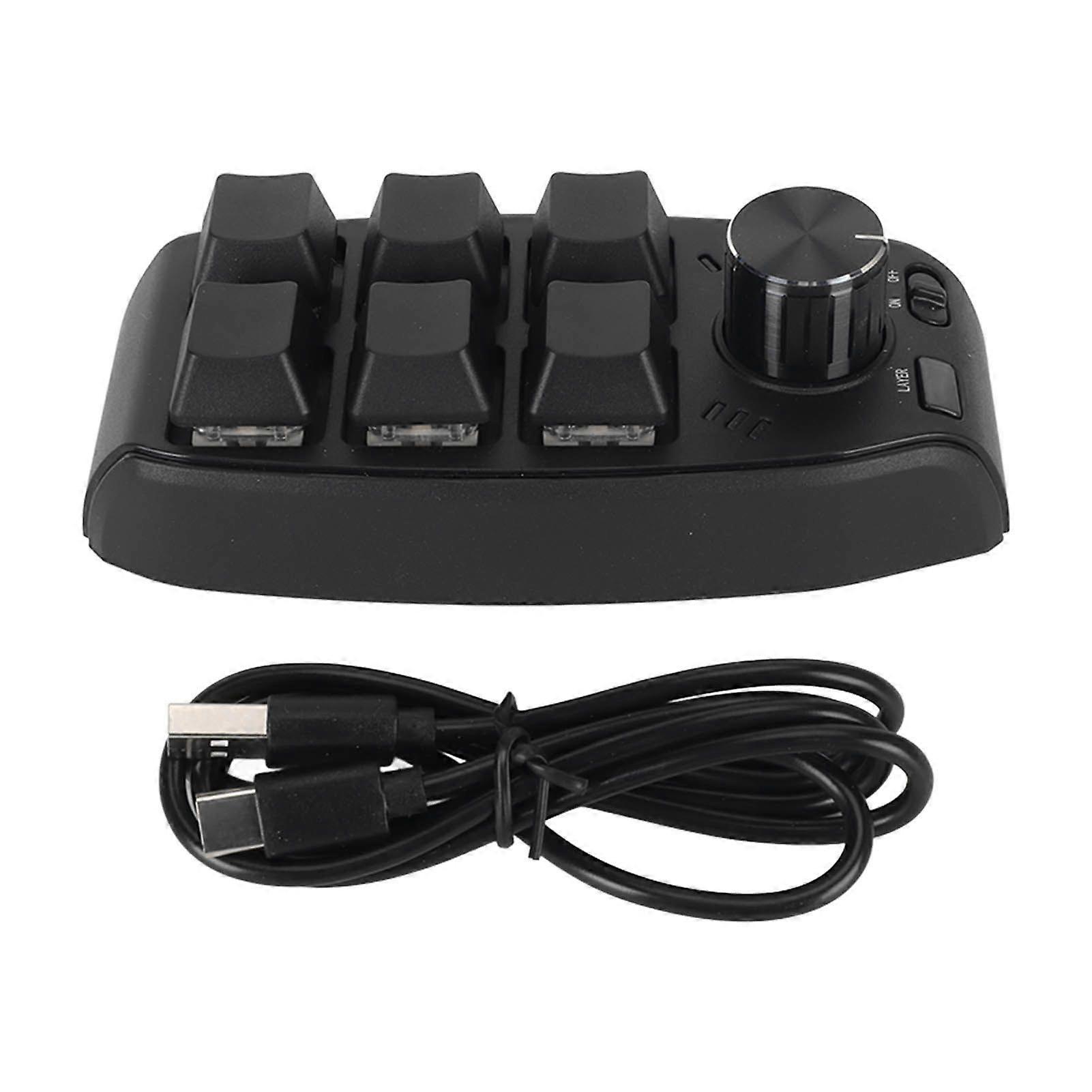 SQCLV Mini Keypad 6 Keys 1 Knob Red Switch Mechanical Plug and Play Programmable Keypad for Gaming Office Media Wired USB