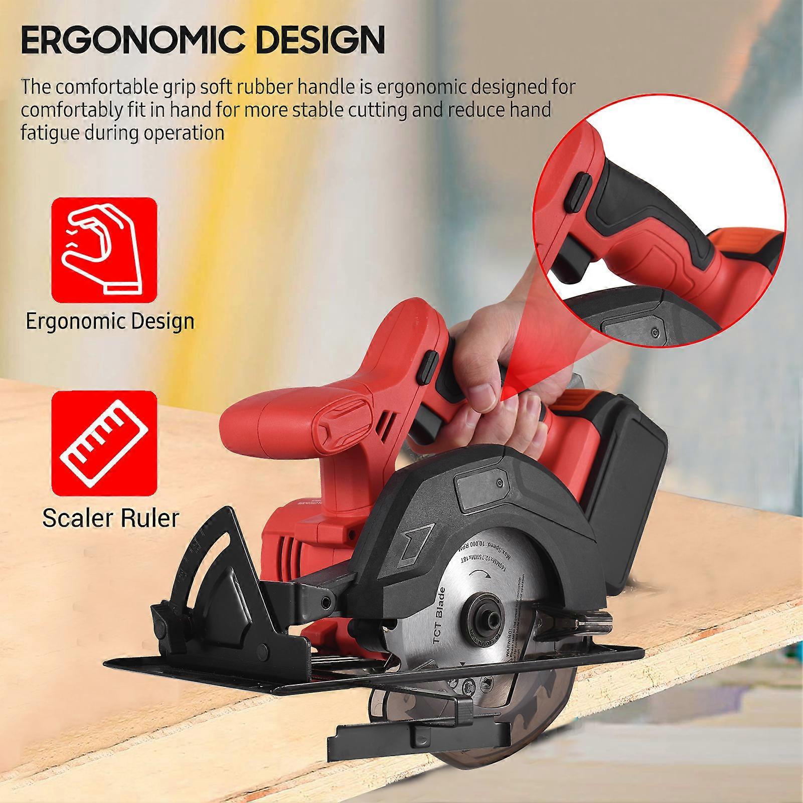 20V Cordless Circular Saw with 18T Blade 140mm 5-3/8-Inch 3800RPM Variable Speed Includes 2.0Ah Lithium Batteries and Charger Max Cutting Depth 41mm