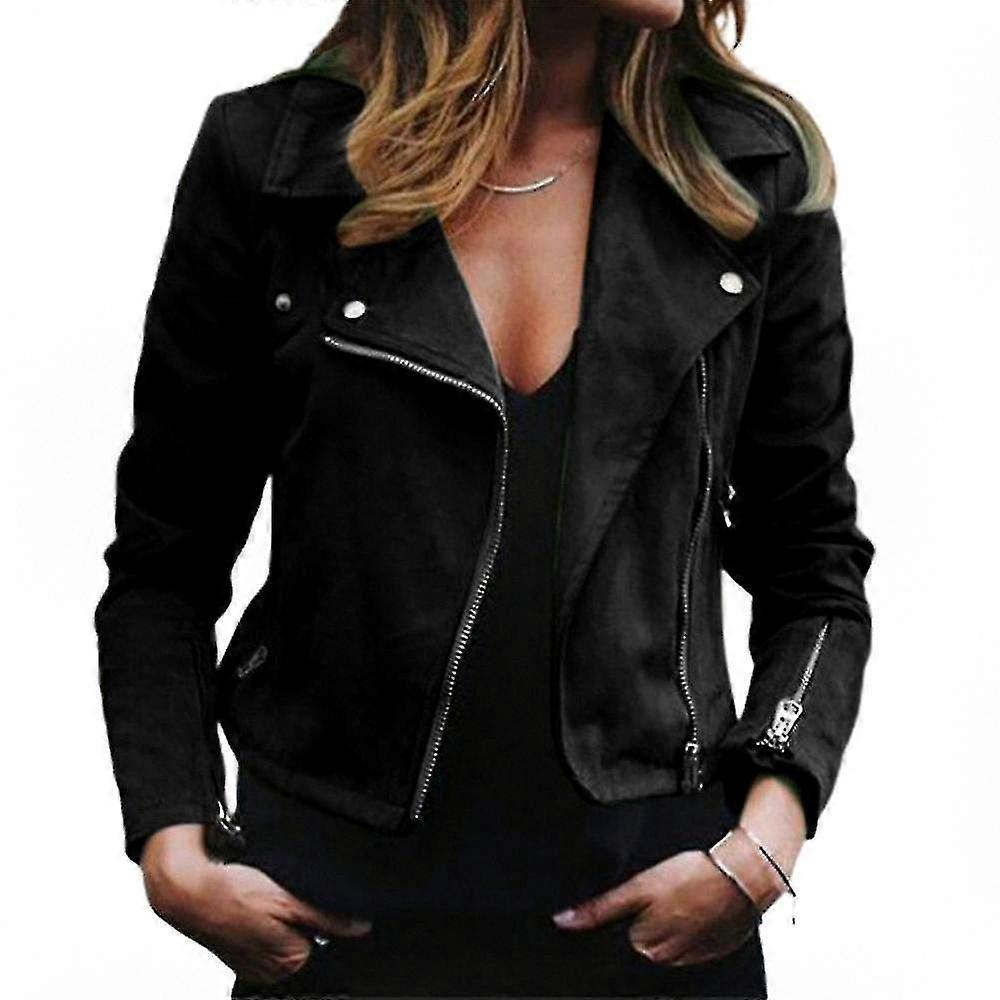 Women's Faux Leather Zip Up Biker Jacket Slim Fit Coat Outerwear