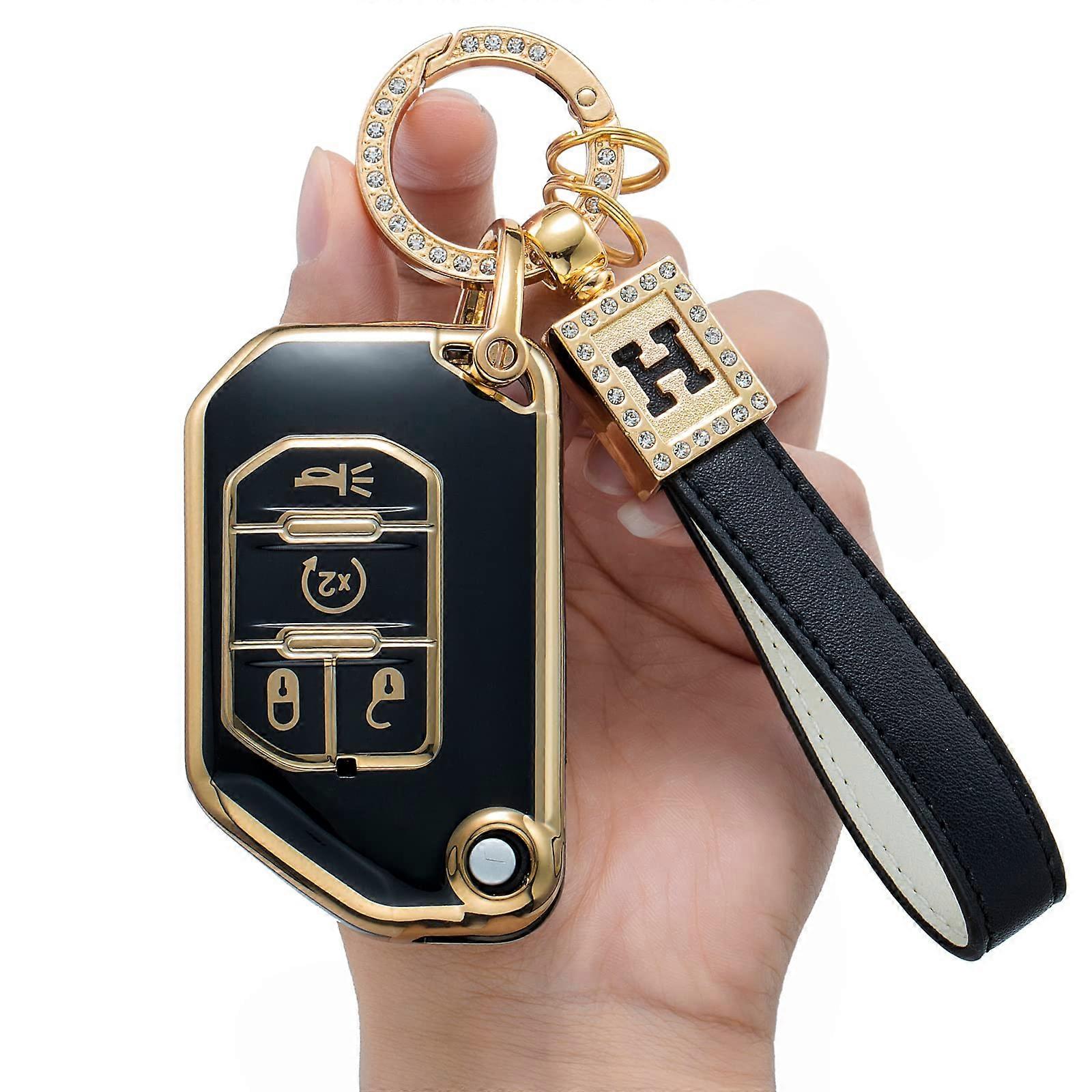 For Jeep Key Fob Cover with Keychain,Soft T 360 Degree Protection Key Case for Wrangler JL Gladiator JLU JT Sahara Rubicon key shell accessories