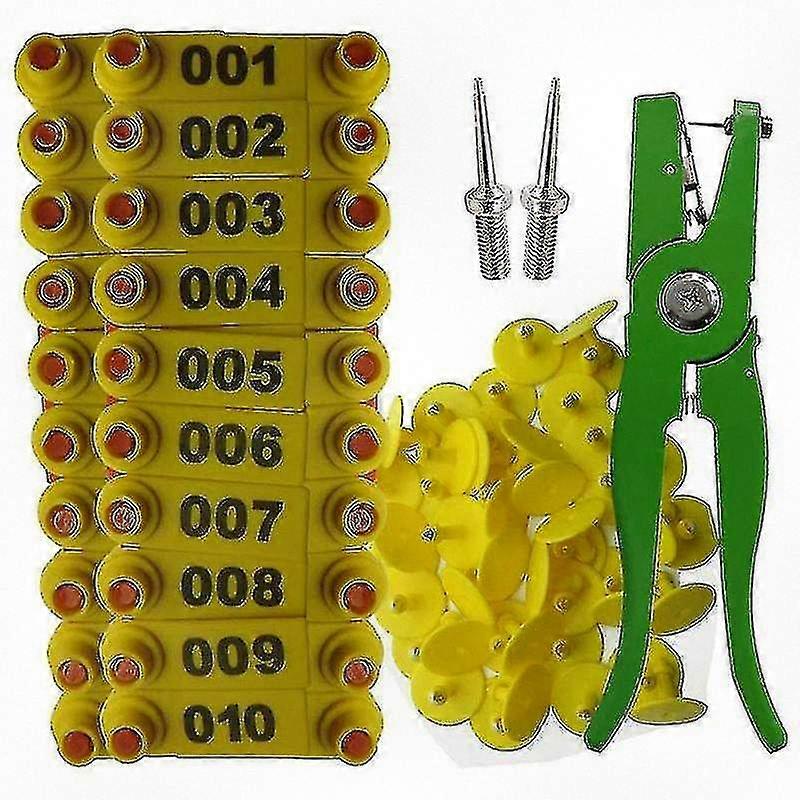 Sheep and Goat Ear Tag Applicator Tool with 001-100 Numbered Tags for Livestock Identification